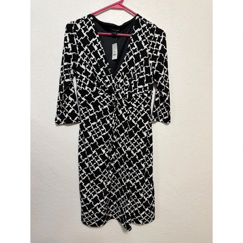 White House Black Market Geometric Print Faux Wrap Dress Black White 4 570051708